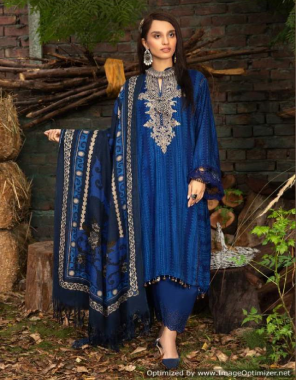 blue top - pure cotton with embroidery | bottom - cotton soild | dupatta - cotton mal mal [ pakistani copy ] fabric embroidery work festive 
