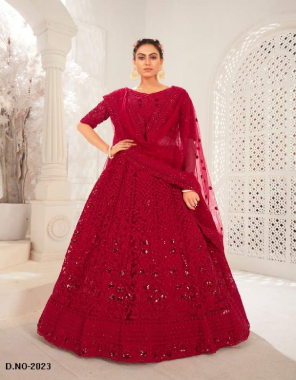 red blouse - net with silk inner | lehenga - net with silk satin 2 layer inner with heavy quality can can | dupatta - net ( cut 2.25 m) fabric codding embroidery work work casual 