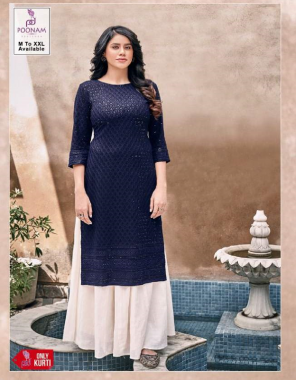 navy blue pure rayon front/back chikan work with sequance | length - 46 fabric sequance  work ethnic 
