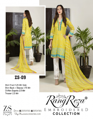 yellow self embroidered printed lawn shirt printed lawn / chiffon dupatta dyed bottom fabric printed work casual 