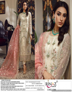 white top - fox georgette with heavy embroidery | bottom + inner - heavy shantun | dupatta - nazmin with embroidery [ pakistani copy] fabric heavy embroidery work party wear 