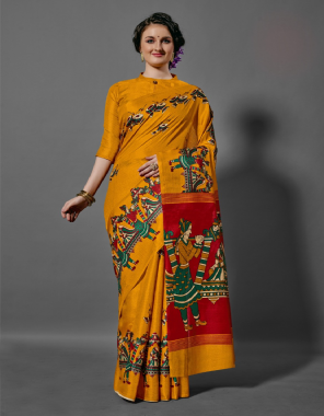 yellow printed khadi silk fabric printed work festive 