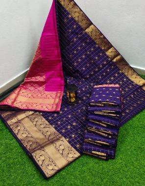 blue over all checks zari woven saree collection with rich pallu & contrast blouse  fabric zari woven  work casual 