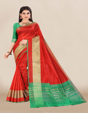 red saree - satrani silk | blouse - satrani  fabric weaving work casual 