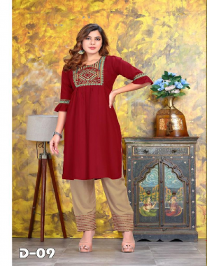 maroon heavy rayon  fabric embroidery work casual 
