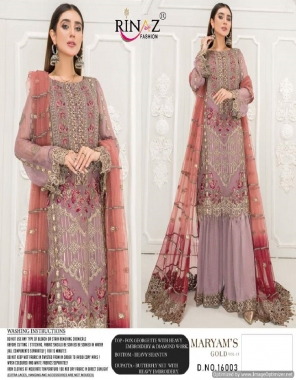 pink top - fox georgette with heavy embroidery & diamond work | bottom / inner - heavy dul santoon | dupatta - nazmin & net with heavy embroidery [ pakistani copy ] fabric heavy embroidery work festive 
