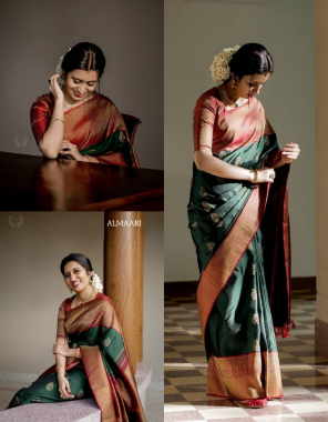 dark green saree - pure soft banarasi silk | blouse - heavy weaving  |saree length - 5.5 m | blouse length - 0.8 m fabric zari weaving work casual 