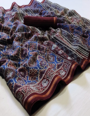 brown cotton khatau bordar ajrakh  print  fabric printed work ethnic 