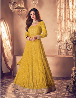 yellow d no  [ 121 ] top  - real georgette with dull | inner - santoon | bottom - dull santoon | dupatta - nazmeen | d no [ 122 & 123 ]  top - real georgette with dull | inner - santoon | skirt - real georgette with dull santoon ( inner ) | dupatta - nazmeen [ pakistani copy ] fabric heavy embroidery work casual 