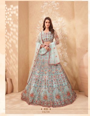 sky blue blouse & inner - net with banglori inner | lehenga - net | dupatta - net  fabric heavy multy thread embroidery with sequance & mette work work party wear 