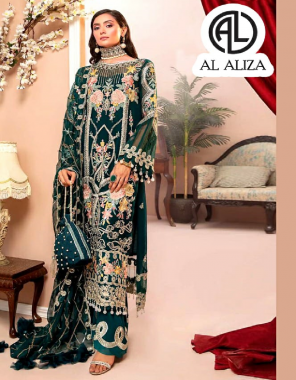 rama green top - faux georgette with heavy embroidery and sequance / moti work | inner/ bottom - santoon [ patch in tf 02 ] | dupatta tf - 01 net with heavy embroidery work | tf - 02 nazmeen with heavy embroidery work [ pakistani copy ] fabric heavy embroidery work party wear 