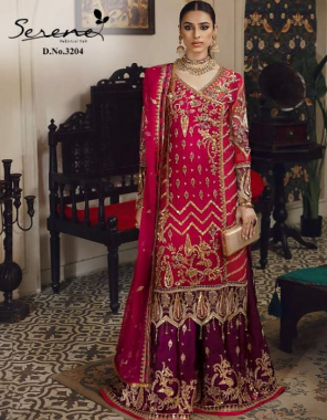 red top - fox georgette heavy embroidered | inner / bottom - heavy shantun | dupatta - nazmeen heavy embroidered [ pakistani copy ] fabric heavy embroidered work party wear 