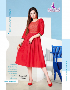 red rayon | length - 45 minimum  fabric embroidery work casual 