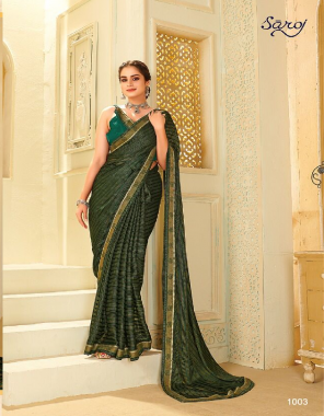 dark green weightless georgette with satin and jari lining | swarovski | blouse - banglori silk  fabric jari lining work casual 