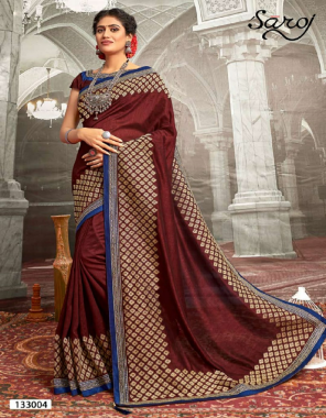maroon vichitra silk fabric printed work casual 