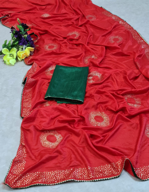 red dhola silk fabric fancy work  work festive 