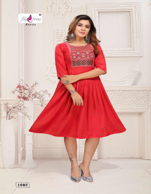 red rayon two tone | length - 42 minimum  fabric embroidery work casual 