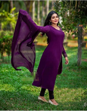 purple georgette | dupatta - complete lining | bottom is not come  fabric embroidery work casual 