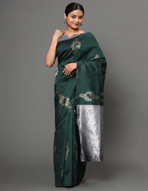 dark green ri weaving banarasi silk fabric jacquard + weaving work ethnic 