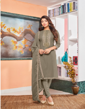 grey top - heavy georgette with embroidery work | inner - attached heavy santoon | bottom - heavy santoon | dupatta - heavy georgette with embroidery 4 side lace work  fabric embroidery work festive 