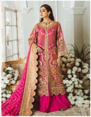 pink top - pure heavy quality matrial net with heavy embroidery work | bottom - santoon work | dupatta - pure heavy material heavy net with heavy embroidery work [ pakistani copy ] fabric heavy embroidery work ethnic 