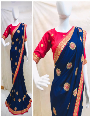 navy blue saree - vichitra silk embroidery work and hand diamond | blouse - dhupian silk   fabric embroidery + hand diamond work  work festive 