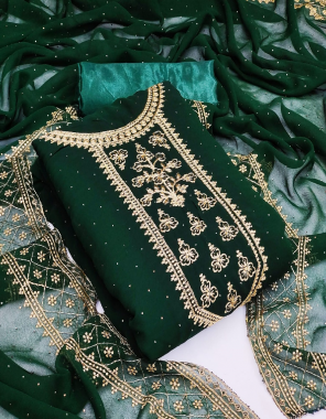 dark green top -  georgette with work and diamond | bottom - santoon | inner - santoon | dupatta - georgette with diamond fabric embroidery work casual 