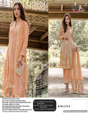 peach top - fox georgette with heavy embroidery | bottom - heavy shantun with embroidery | dupatta - nazmin with embroidered [ pakistani copy ] fabric heavy embroidery work ethnic 