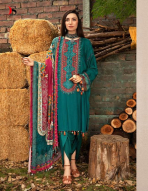 rama blue top - pure cotton with embroidery | bottom - cotton soild | dupatta - cotton mal - mal [ pakistani copy ] fabric embroidery work festive 