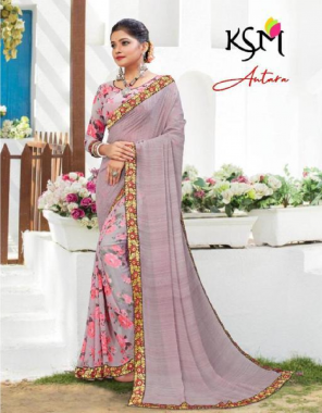 pink saree - weightless ksm half half running print with maharani lace border | blouse - weightless fabric printed work ethnic 