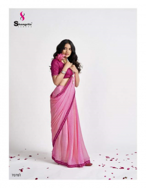 pink georgette saree with designer border and blouse  fabric sequance work festive 