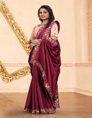 maroon saree - silk | blouse - banglori santin | saree length - 5.5 m | blouse length - 0.80 m [ master copy ] fabric embroidery work casual 