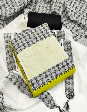 parrot green top - cotton slub ( 2 m) ] bottom - cotton ( 2 m) | dupatta - banarasi jekard ( 2.25 m) fabric printed work ethnic 
