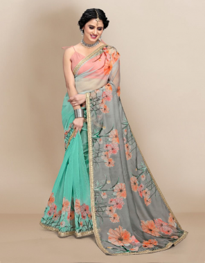 grey saree - organza | blouse - banglory mono fabric printed work festive 