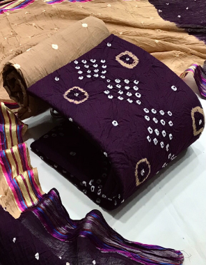 purple top - cotton with handbandhej ( 2.25 m) | bottom - cotton with hand dani bandhej ( 2 m) | dupatta - cotton with hand bandhej ( 2 m) fabric bandhej print work casual 
