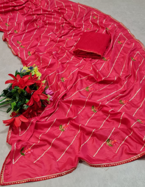 pink dhola silk fabric embroidery work festive 