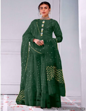 dark green top - faux georgette with embroidery and sequance work | bottom - santoon | dupatta - butterfly net with heavy embroidery  fabric embroidery work ethnic 