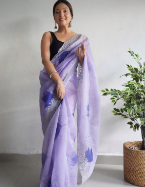 purple organza | bloluse will be come in satin banglori fabric black color in all sarees  fabric thread  work festive 