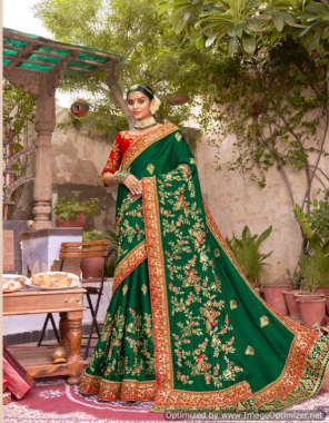 dark green vichitra silk fabric embroidery work wedding 