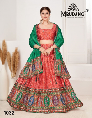 red lehenga - heavy soft satin with digital print with can can | size - upto 44 | lehenga length - 42 inch | blouse - heavy crape with digital print | dupatta - chinon with digital print with acessories fabric printed work festive 