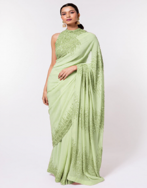 green saree - georgette (5.5 meter ) | work - heavy embroidery 5mm sequins work | blouse - heavy bangloriy silk | work - heavy embroidery 5mm front & back sequins work (unstitch 0.90 meter) | blouse colour - same fabric of saree (master copy) fabric sequence work work ethnic 