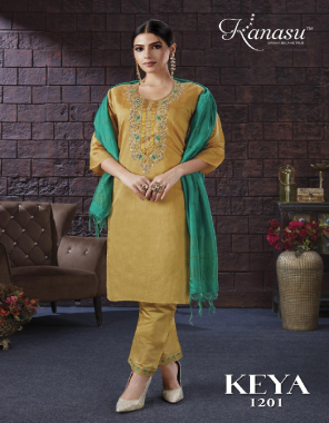 yellow top/bottom - heavy modal silk | dupatta - chanderi | top  length - 42 |pent length - 38 fabric embroidery work wedding 