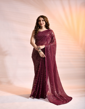 maroon geogette silk | blouse -  banglori satin  fabric sequence work wedding 