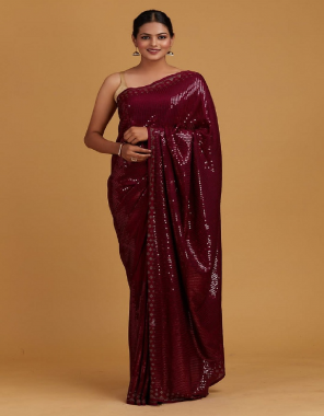 wine heavy soft georgette | work - beautiful plain sequence all over work | blouse - satin banglori (comes with tone to tone colour blouse) fabric sequence work party wear 