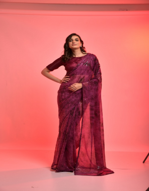 maroon heavy chiffon with beautiful (5.40 mtr) | blouse - heavy banglori sattin (0.80 mtr)  fabric sequence work wedding 