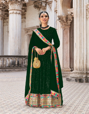 dark green top - real georgette | work - front heavy sequence embroidery | dupatta - real georgette | bottom - santoon  fabric embroidery work casual  