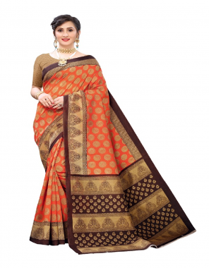 orrange art silk (saree 6 mtr) fabric printed work festive 
