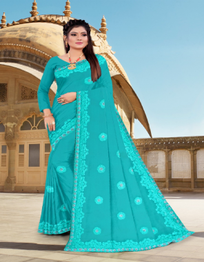 sky blue georgette fancy embroidery work  fabric embroidery work party wear 