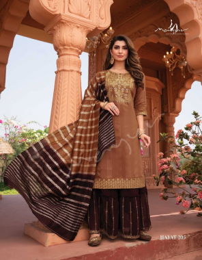 brown kurta - premium weaved silk with inner (length - 45 - 46) | sharara - premium georgette with sequence work (length - 38 - 39) |dupatta - silk with sequence  and double died (2.25 mtr) fabric embroidery work ethnic 
