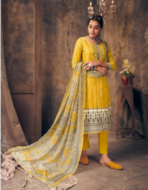 yellow top - pure pashmina print with mirror khatali work (2.5 mtrs) | bottom - pure pashmina dyed (2.75 mtrs) | dupatta - pure bemberg print (2.25 mtrs) fabric mirror work work ethnic 